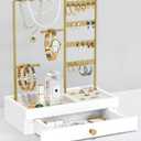 Goozii Gold Jewelry Stand Organizer Necklace Holder, Birthday Gifts for Women Girls, Small Jewelry Stand for Earrings Rings Bracelets, Velvet Jewelry Hanger Tree, Mothers Day Gifts - White and Gold
