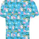Demoking Hawaiian Shirts for Men Flamingo Coconut Palm Print Short Sleeve Button Down Summer Casual Shirt XL (Blue, XL)
