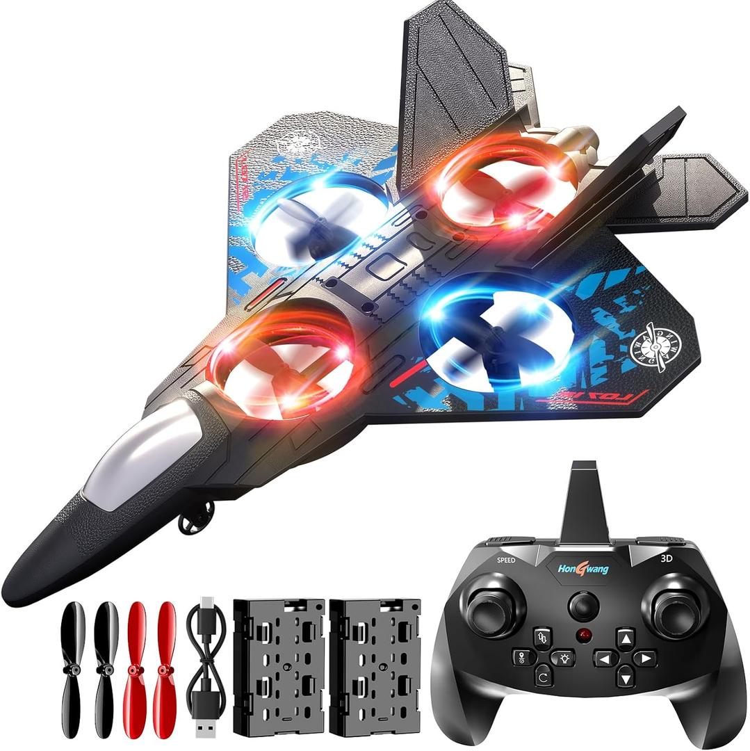 Foam Remote Control Airplanes Rc Planes for Kids 4-8, Remote Control Planes Fighter Jet with Light, 360 Flip Fighter Jet Toy, Gravity Sensing, Stunt Roll, Gifts for 6 7 8 10 12 Year Old Boys (Blue)