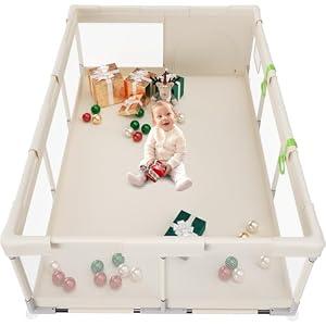 Fodoss Baby Playpen, Large Playpen for Babies and Toddlers, Beige, 71x47in