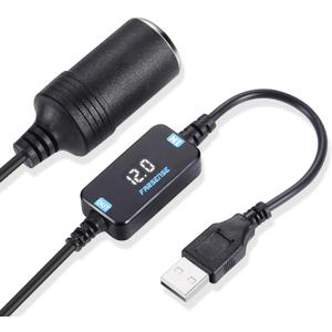 FARSENSE USB A to 12V Cigarette Lighter Adapter-USB C DC 5V to 12V Step Up Car Cigarette Lighter Socket Converter Cable3FT Supports Voltage Display,for Dash Cam,GPS,Driving Recorder,Etc