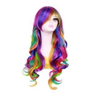 OYSRONG Women Long 27.56''/70cm Rainbow Curly Wig, Colorful Wavy Cosplay Heat Resistant Wig