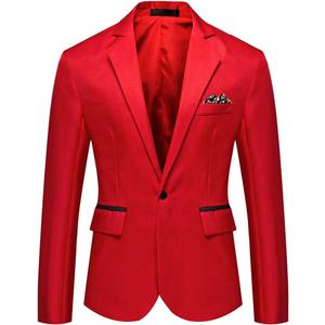 Men's Casual Suit Jacket Slim Fit One Button Notched Lapel Business Daily Lightweight Blazer Jacket (Red, M)