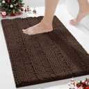 Yimobra Bathroom Rug Mat, Non Slip and Super Absorbent Bath Mat, Machine Washable Quick Dry, Ultra Plush Chenille Shower Rugs for Bathroom Floor Sink Tub and Shower Outside, Brown, 24 x 17