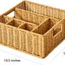 Berdeng Utensil Holder for Party, Paper Plate Dispenser for Countertop, Silverware Caddy for Picnic, Cutlery Holder for Kitchen Camping Buffet, Wicker Basket with 6 Compartments