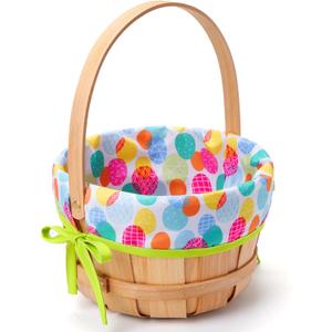 JOYIN Easter Wooden Basket with Liner, Portable Wood Buckets with Folding Handle, Easter Eggs Candies Party Favor Storage Container, Empty Gift Basket for Egg Hunt, Kids Party Treats & Picnic