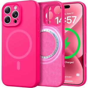 Liquid Silicone Strong Magnetic Case for iPhone 16 Pro Max Compatible with Magsafe & Magnetic Car Phone Mount, Full Camera Protection, Military Shockproof & Anti-Scratch Microfiber Lining Cover, Red