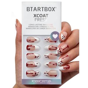 BTArtbox French Tips Press On Nails - Blood Drip, Bloody Short Almond Halloween Press On Nails with Glue for Women, Soft Gel Glue On Nails in 16 Sizes - 32 Stick On Nails Kit