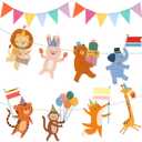 2 Pcs Animal Parade Party Banner Set Animals Flag Colorful Pennant Flags for Birthday Hanging Garland Decorations Baby Showers Zoo Jungle Themed Parties Supply