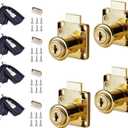 Cabinet Drawer Locks with Keys- XIEHE 138 Zinc Alloy Replacement Door Locker Keyed Alike 4 Pack Cylinder Diameter 0.75 Inch Gold Brass Plated