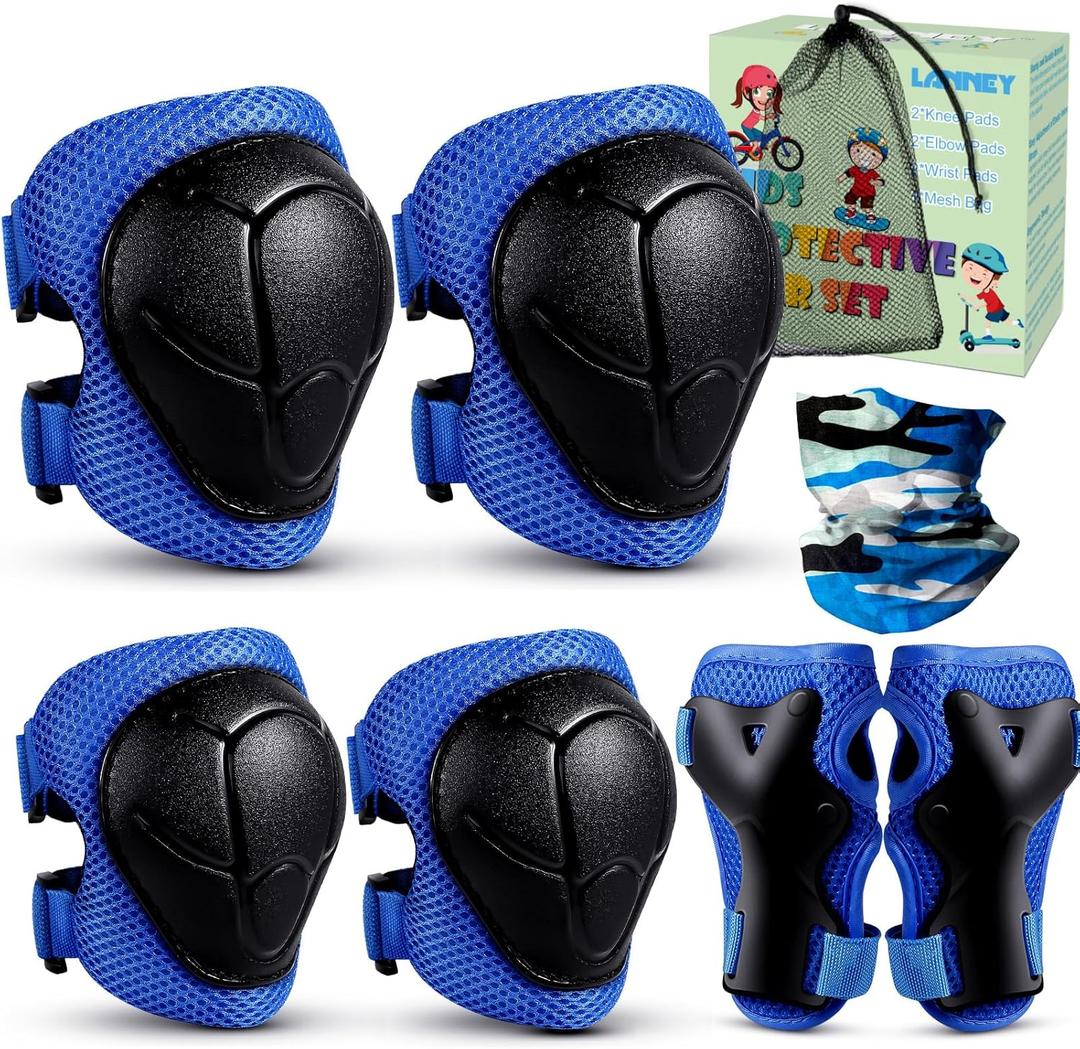Kids Knee Pads and Elbow Pads Set for 3-13 Years, Kids Toddler 3 in 1 Protective Gear Set with Wrist Guards for Skateboard, Scooter, Cycling, Riding Sports, Gift for Youth Boys Girls (Blue / Black)