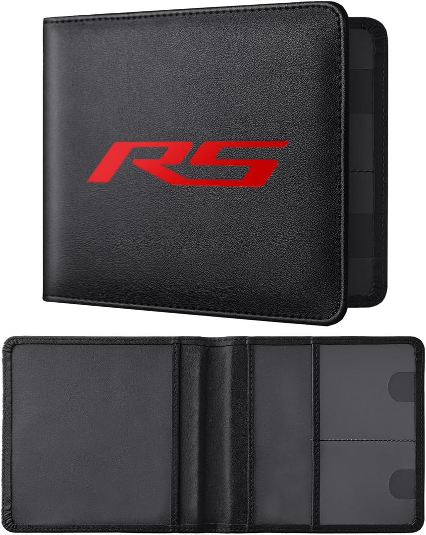 Leather Car Registration and Insurance Cards Holder Compatible with Chevy Camaro RS Cars, Vehicle Glove Box Car Organizer with Magnetic Shut, Documents License for Camaro RS Owners (Small (13cm x 14cm))