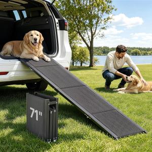 VEVOR Dog Ramp for Cars, 71" L x 17" W, Folding Pet Ramps for Medium & Large Dogs up to 250lbs, Pet Stair Ramp with Non-Slip Oxford Fabric Surface, Portable Outdoor Dog Car Ramps for SUV & Truck