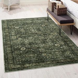 Morebes Washable Green Area Rugs 4x6, Vintage Boho Rugs for Bedroom, Soft Distressed Indoor Floor Non-Slip Non-Shedding Living Room Throw Carpet for Kitchen Dining Playroom Entryway Christmas Decor (Dark Green/Multi)