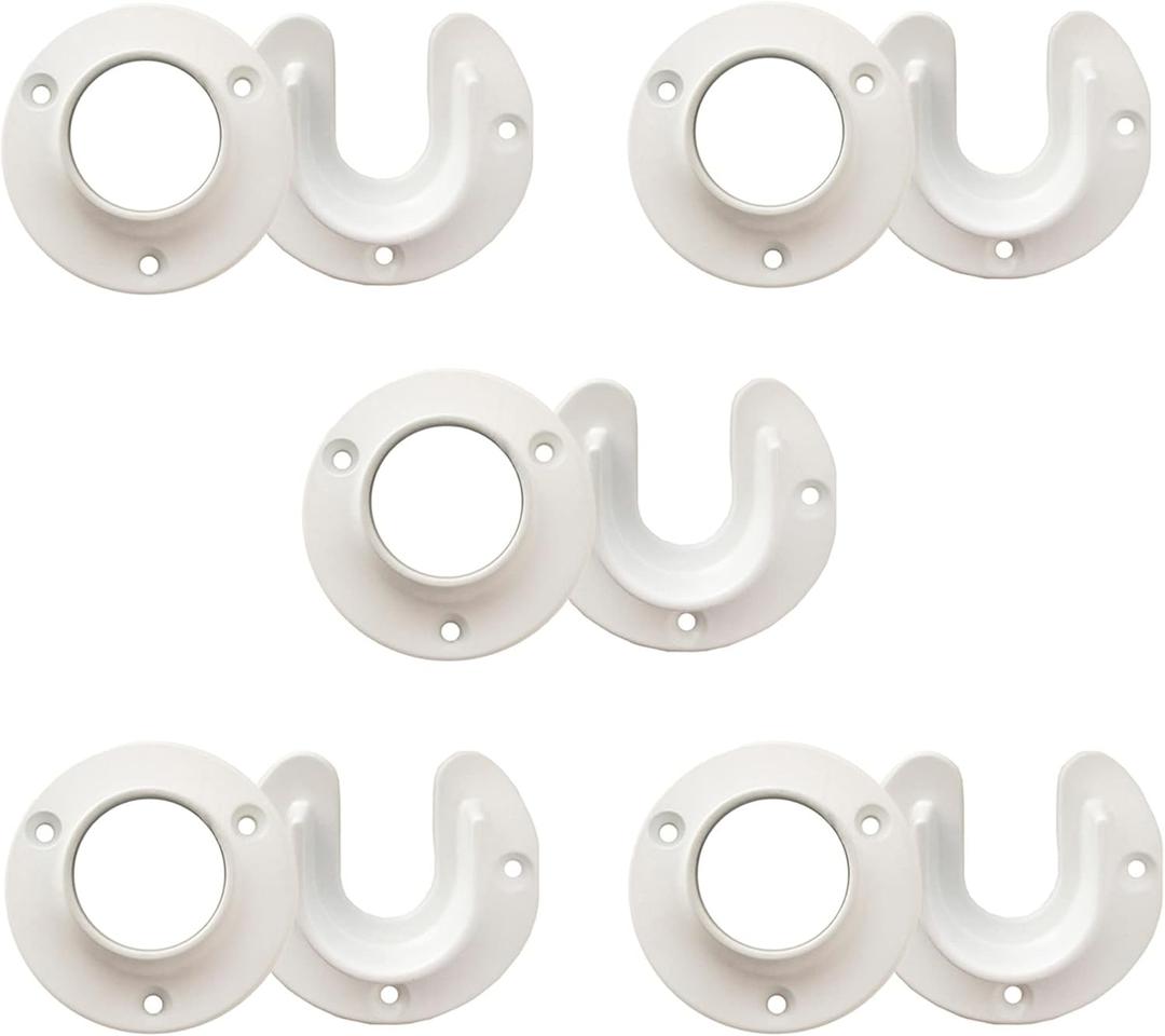 Design House Closet Rod Brackets, Fits Standard Closet Rods, Durable, White, 5-Pack Closet Rod Support Sockets, 2.75 in. Diameter x 0.88 in.W, 182717