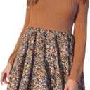 RoseSeek Girl's Floral Ribbed Knit A Line Dresses Long Sleeve Crew Neck Cute Short Dress Cowgirls Fall Outfits 10Y 