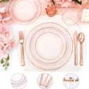 Ciaell 150PCS Rose Gold Plastic Plates Disposable Plates with Rose Gold Plastic Silverware include 50Plates, 25Forks, 25Knives, 25Spoons, 25Cups for Wedding & Party