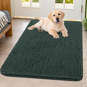 Smiry Dog Door Mat for Muddy Paws 40x32, Absorbs Moisture and Dirt Doormat, Non-Slip Washable Quick Dry Chenille Front Door Mat Indoor Entrance, Entryway Carpet for Inside Floor, Green