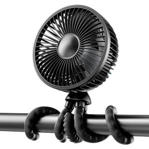 Gaiatop Baby Stroller Fan, 4000mAh Oscillating Mini Portable Fan with Light, 4 Speeds Battery Operated Small Handheld Desk Fan, 360° Rotate Flexible Tripod Clip On Fan for Car Seat Crib Travel Black