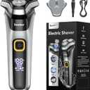 Electric Razor for Men, Rechargeable Electric Shaver with Pop-up Trimmer for Sideburns Trimmer, Wet Dry Cordless Electric Shaver, Travel Lock, IPX6 Waterproof (Black)