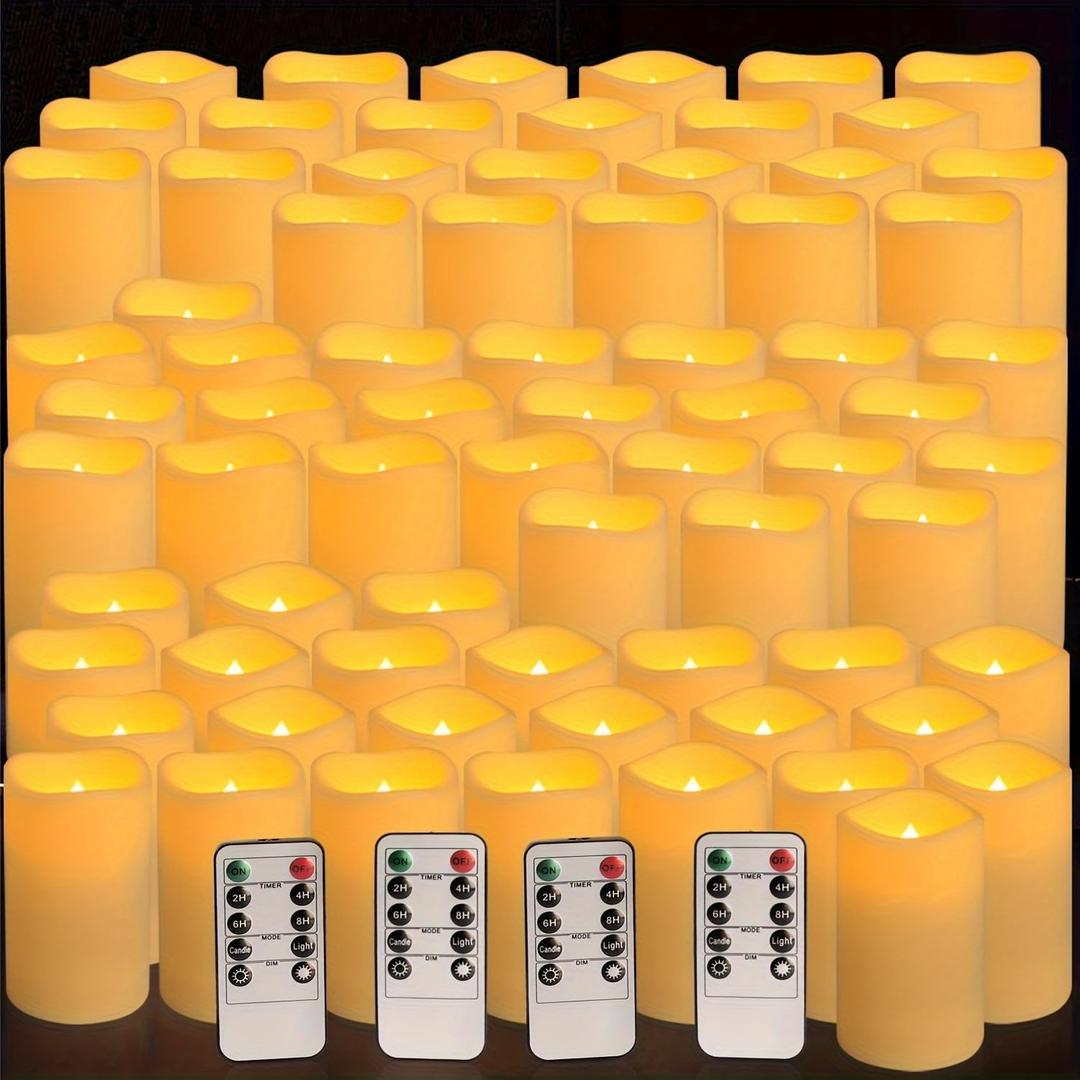 72Pack Flameless Candles with Remote,LED Cancle 3 sizes (H4" 5 ", 6 "x D 2.2") with 24Hours timer, -Waterproof Battery Operated- LED Candle for home decor, wedding party Christmas decoration candles