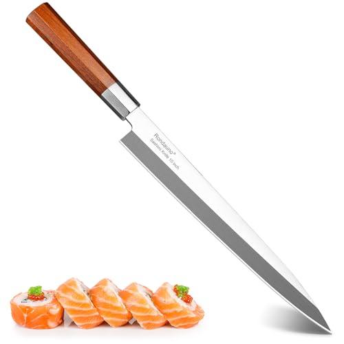 Rondauno Sashimi Knife Yanagiba Sushi Knife 10 inch Japanese High Carbon Stainless Steel for Precision Fish Slicing and Filleting with Ergonomic Wooden Handle