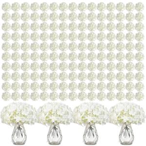Auihiay 404PCS Hydrangea Artificial Flowers, Silk Artificial Flowers Heads with Stems, Ivory Lifelike Faux Flowers for Wedding Centerpieces, Arch and Background, Party, Home, Baby Shower Decor