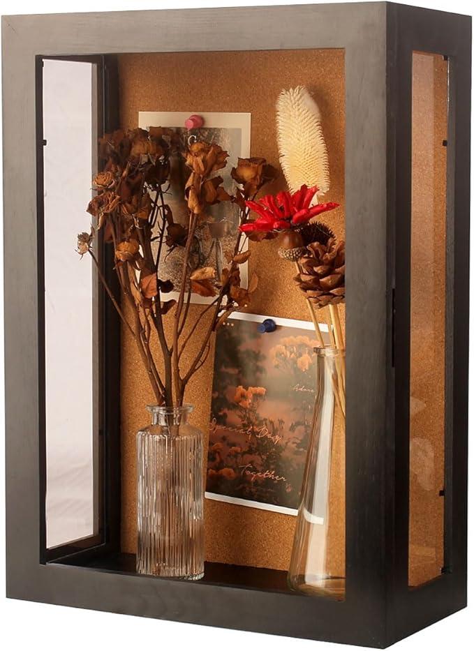 12x17x6 Extra Deep Shadow Box , Wall Mounted Wood Shadow Box with Cork Back,Large Display Cases, for Displaying Photo Souvenir Collection (12x17,Rustic White)