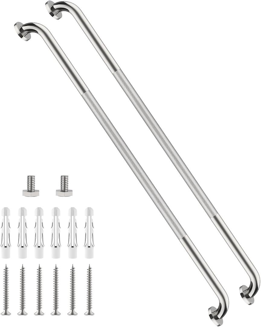 48 Inch Anti Slip Shower Grab Bar, 2 Pack Munzong Bathroom Grab Bar for Showers, Brushed Nickel Knurled Handicap Balance Bar,Safety Hand Rail Support Elderly Senior Assist Bath Handle