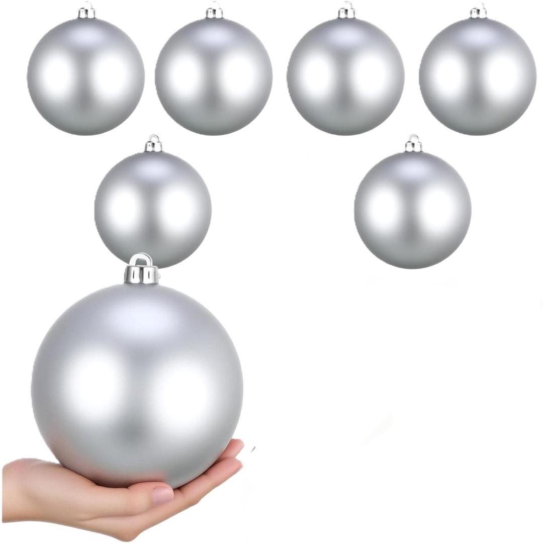 Poen 6 Pcs, 6 Inch Extra Large Christmas Ball Ornaments Giant Jumbo Christmas Tree Ball Decoration Shatterproof Huge Big Xmas Hanging Ornaments for Indoor Outdoor Holiday Party Decor(Silver)
