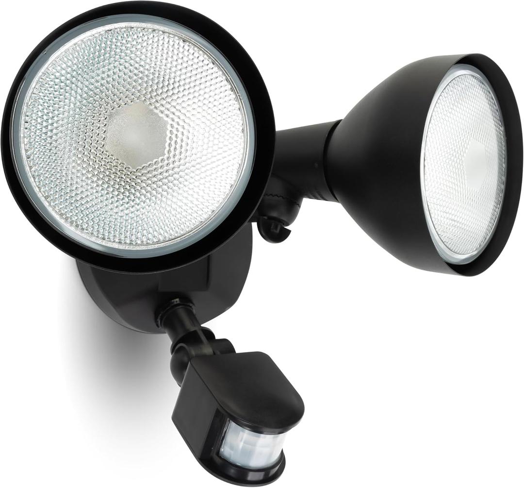 Motion Sensor Outdoor Light, 300W PAR38 Bulb Compatible, IP65 Waterproof Flood Lights, 2 Head Dusk to Dawn Motion Detected Security Light for Patio, Garage, Yard (Black, Bulbs not Included)