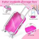 VILLCASE 4 Pack Mini Suitcase Favor Boxes - 6.5 Inch Portable Eyelash Storage Case with Rolling Wheels - Pink and Rose Red Lash Packaging Suitcase for False Eyelashes - Plastic Tiny Luggage