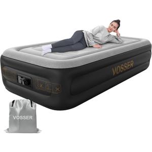 Twin Air Mattress with Built in Pump,18''Inflatable Mattress 2 Mins Self-Inflation/Deflation, XL-Long Blow up Mattress Thicker, Flocked Top Air Bed with Storage Bag for Home, Camping & Guests (Grey)