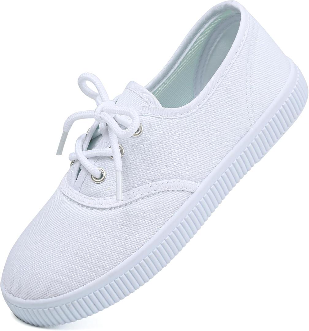 Toddler Kids White Canvas Shoes for Boys Girls Sneakers Slip-on Comfortable Fashion Light Weight Skin-Friendly Causal Running Tennis Shoes (Toddle/Little Kids/Big Kids) (9.5 Toddler, White-lace Up2)
