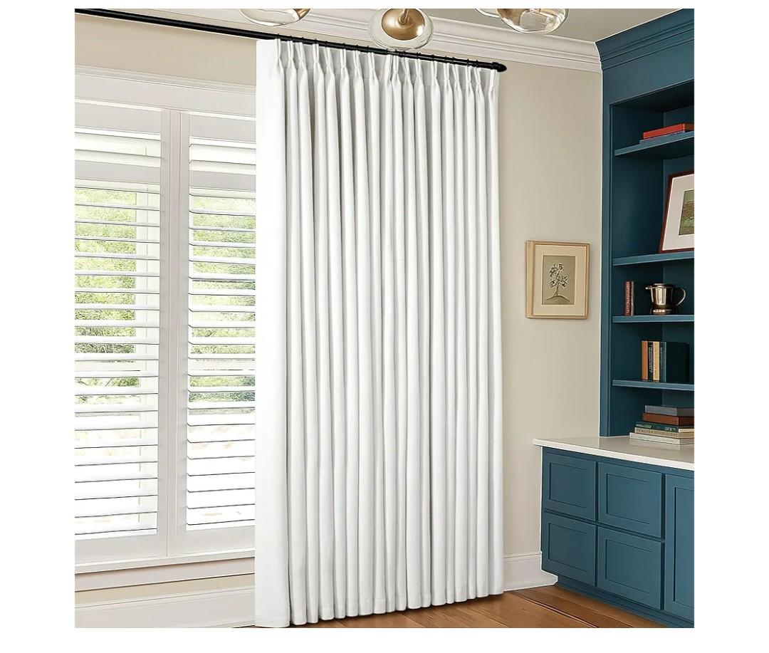 102 Inch 100% Blackout Linen Pleated Curtain 60 Inch Wide 1 Panel for Living Room Pinch Pleat Back Tab Black Out Drapes Memory Shape Heat Reducing 2 Layer Curtain Bedroom Sliding Door 102 Inches Long