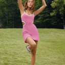 LAMISSCHE Womens Tennis Dress Built in Bra and Shorts Athletic Golf Mini Dress Backless Cut Out Onesie Romper (Pink, L)