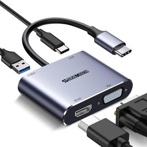 4 in 1 USB C Hub, Type-c to HDMI MultiPort Adapter, 4K HD, VGA, 100W Charging Port, USB3.0, Compatible with Switch, Steam Deck, Rog Ally iPhone 15 Pro/Max, MacBook Pro/Air, iPad Pro, iMac, S23