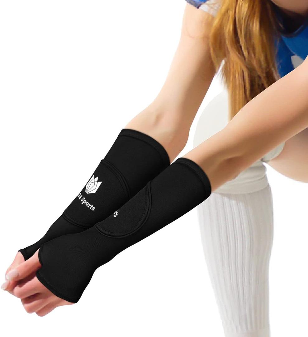 FitsT4 Sports Volleyball Arm Sleeves for Girls Passing Forearm Sleeves with Protection Pads and Thumbhole for Youth (12", Black)