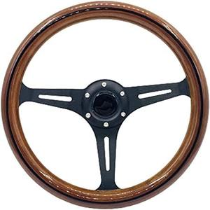 15" Classic Wood Grain Steering Wheel Black Spokes 380mm Grant Nostalgia Style Racing Mahogany Wood Steering Wheel with Horn Button