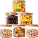 YUNCANG Glass Storage Jars 27oz [Set of 6],Clear Glass Food Storage Containers with Airtight Bamboo Lid Stackable Kitchen Canisters for Candy,Cookie,Rice,Sugar,Flour,Pasta(Square)