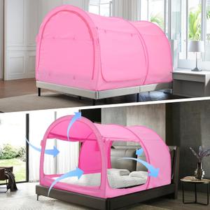 Alvantor Bed Canopy Bed Tents Dream Tents Privacy Space Full Size Indoor Pop Up Portable Frame Curtains Breathable Grey Cottage (Mattress Not Included) Reducing Light (54"W x 75"L (Pack of 1), Pink)