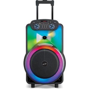 iLive The Show Bluetooth Wireless Party Speaker System, Truly Wireless Stereo, Aux In USB Port, MicroSD Slot, Microphone Input, Color Changing LED Lights, Retractable Pull Handle, Roller Wheels, Black