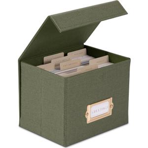 ZICOTO Beautiful Greeting Card Organizer Box With Dividers - Sturdy Linen Storage Box Easily Organizes All Your Greeting Cards in Style - Cute Card Holder Safely Stores Up to 300 Small Or Large Cards (Sage)