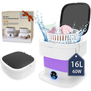 Portable Washing Machine, 16L Mini Washer and Dryer, 60W Foldable Lavadora Portatil with Spin,Small Compact Clothes Laundry for Underwear, Baby Clothes, Socks (Purple)