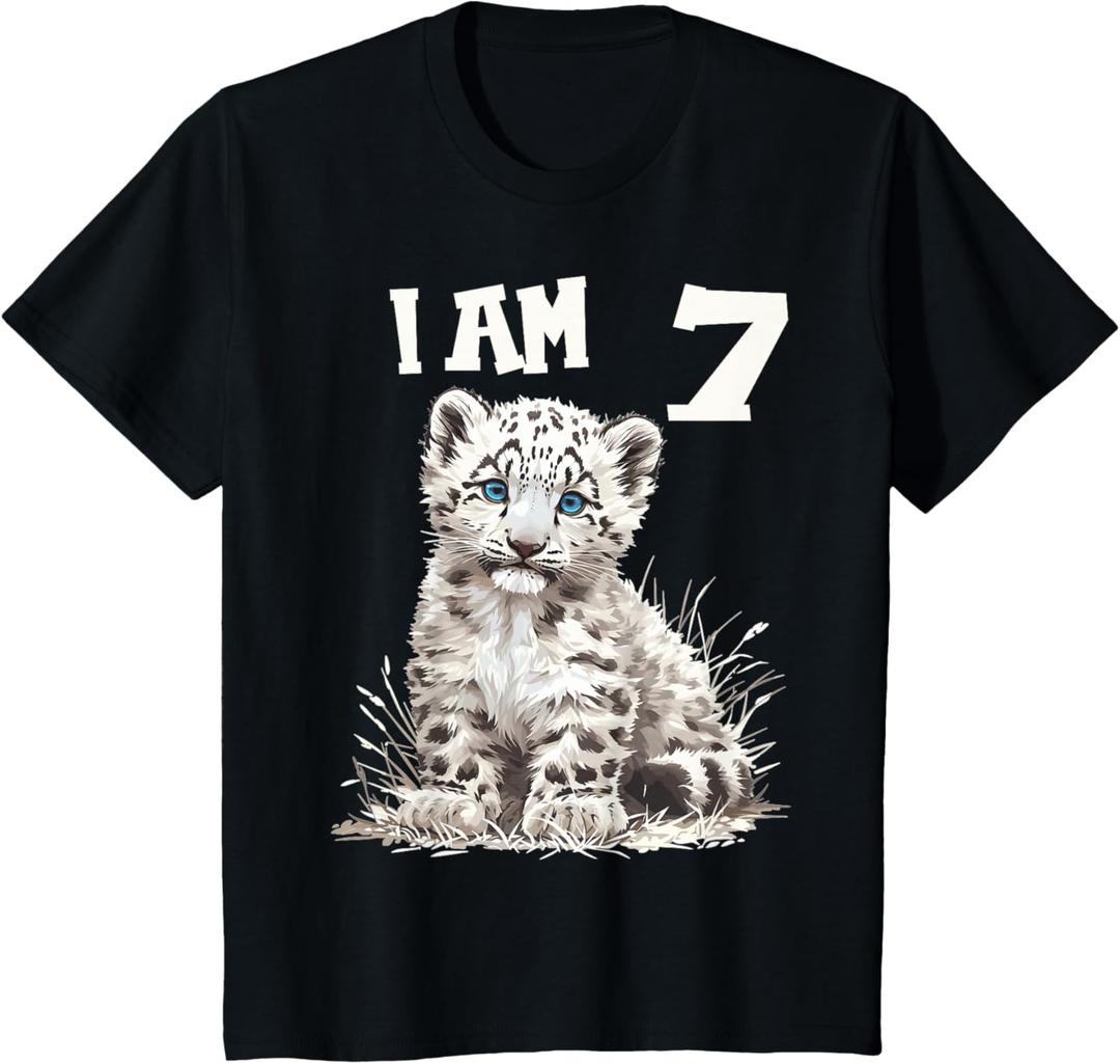 Kids 7 Years old 7 birthday Snow Leopards Boy girl Snow Leopard T-Shirt, Size S