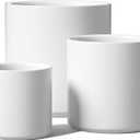 LE TAUCI Ceramic Pots for Plants, 10+8+6 Inch Indoor Plant Pots, Modern Planters for Indoor Plants Home Office, Cylinder Round Planters with Drainage Hole and Plug, Set of 3, White