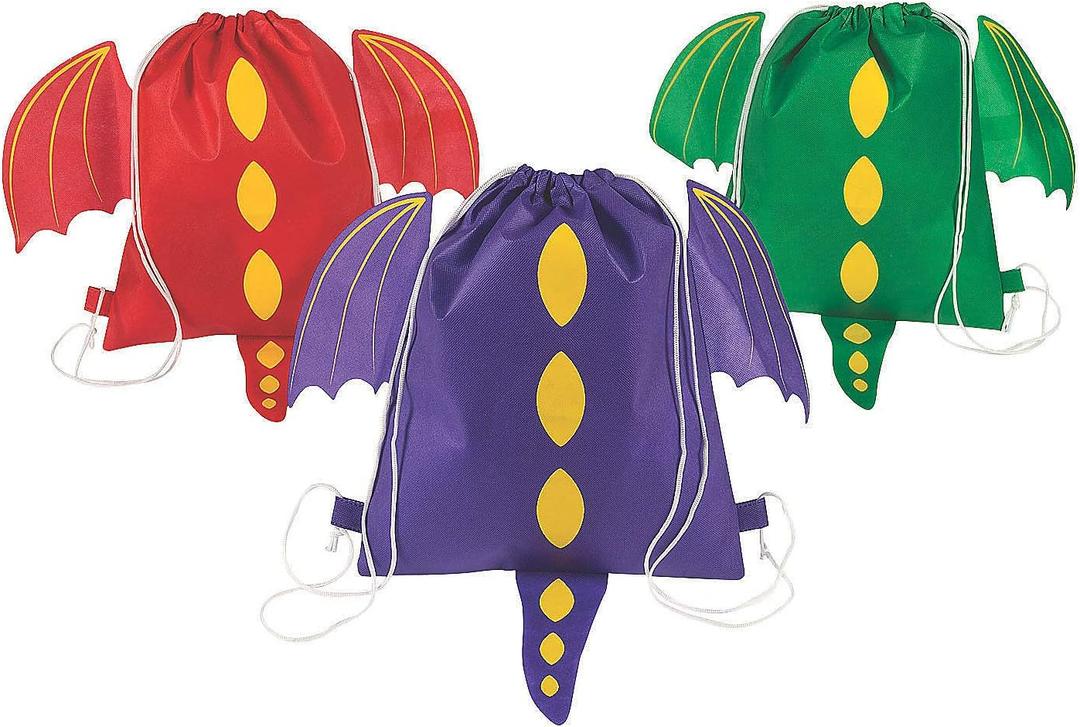Fun Express Medium Dragon Drawstring Bags - Apparel Accessories - 12 Pieces - Multi