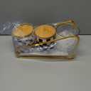 Kitchen Countertop Ceramic Canisters Set, 3Pcs Grid Pattern Kitchen Jars with Layered Shelves, Sealed Countertop Flour and Sugar Containers, Coffee and Tea Storage