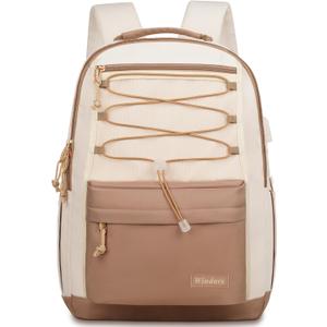 School Backpack for Teens Girls, Aesthetic College Backpack Large Bookbag for Women Students Fashion 15.6 Inch Laptop Bag for Work Travel (Khaki Beige)
