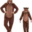 GONAAP Adult Onesie Pajamas Sherpa Animal One Piece Cosplay Costume for Women Men (X-Large, Bear)
